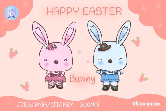 Download Happy Bunny Easter Boy &amp; Girl Sticker - Premium Resources